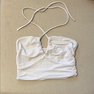 Abercrombie & Fitch White Ruched Crop Halter Top